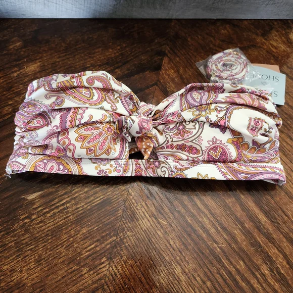 Paisley Bandeau Bikini Set XL NWT Boho Pink Orange Removable Strap High Cut - Picture 6 of 11